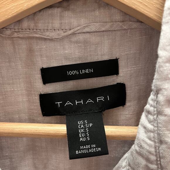 Tahari 100% Linen Button Front Shirt Tunic Taupe Minimalist Summer Top S Neutral - Picture 8 of 8